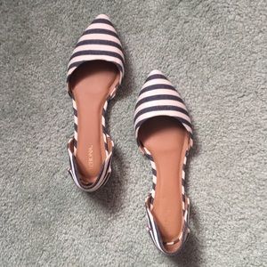 Blue and White Striped Flats